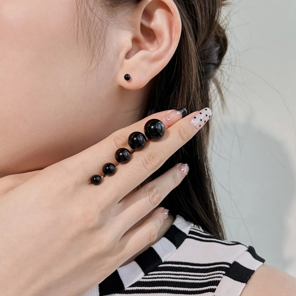 Minimalist Black Onyx Ball Stud Earrings