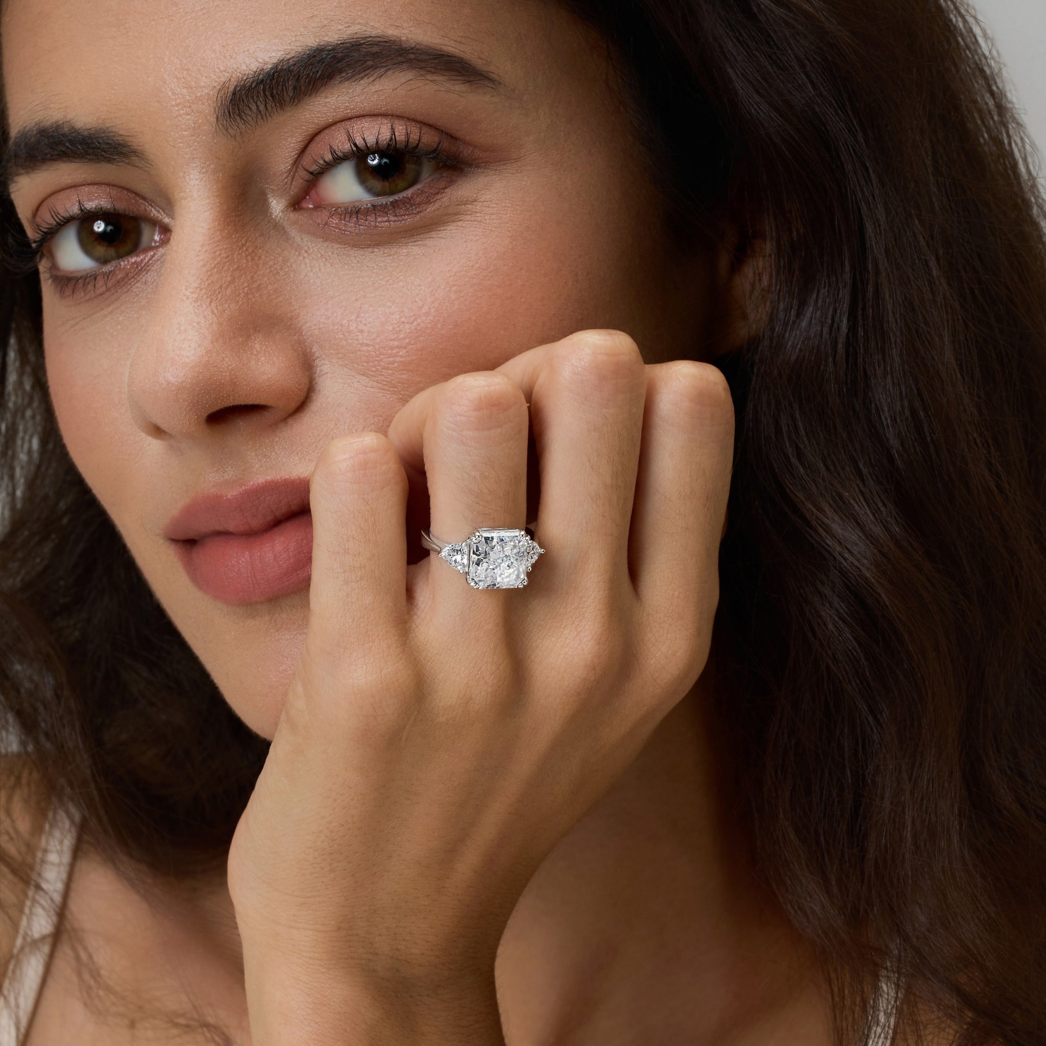 Three Stone 6 Carat Square Radiant & Trillion Trilogy Engagement 