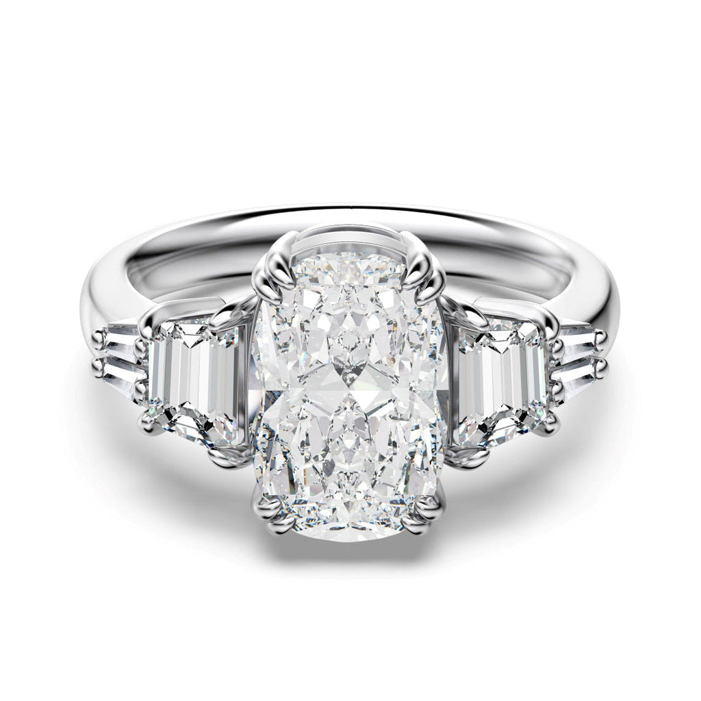 3.5 Carat Oval Multi-Stone Engagement Ring front view with tapered baguette side stones.
