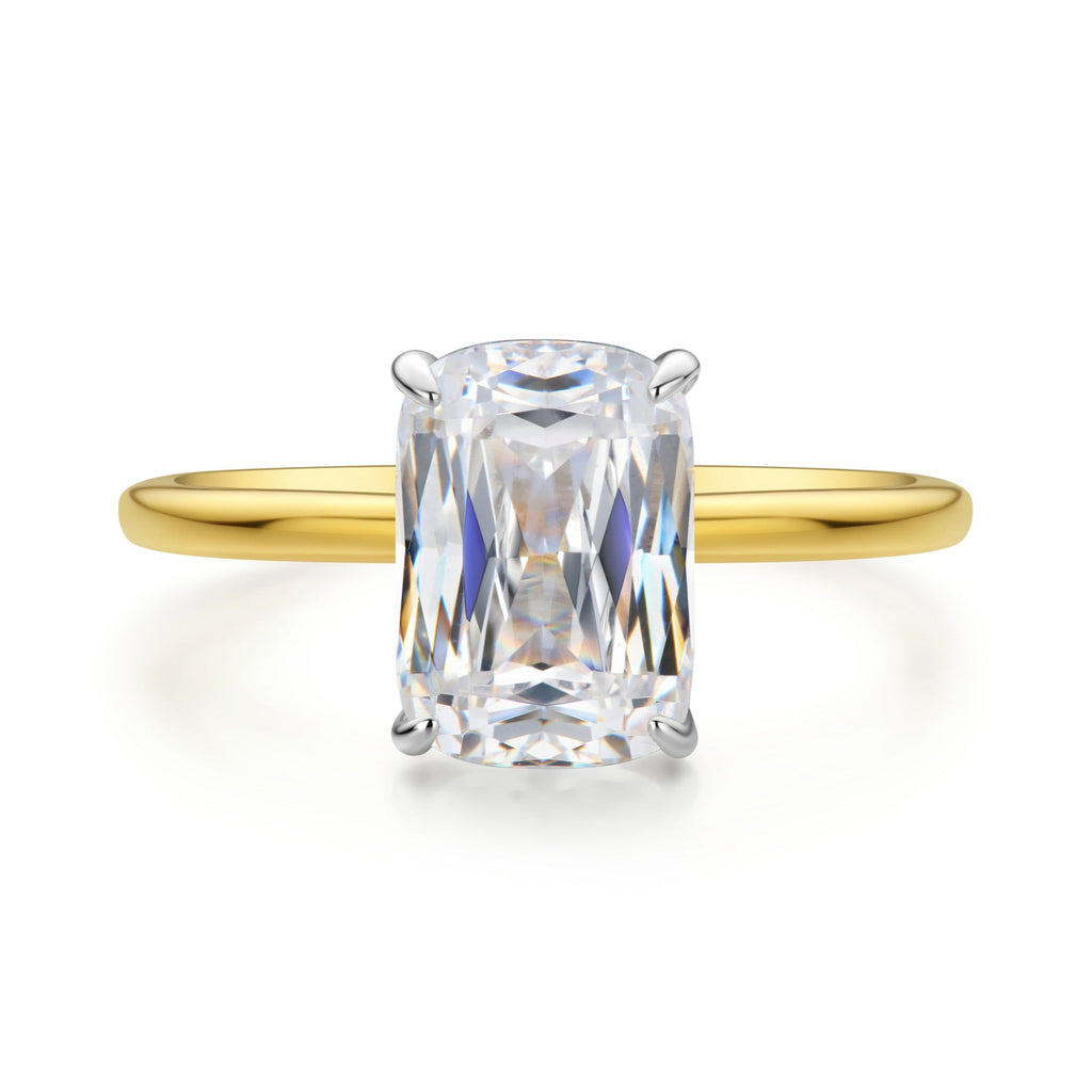 3 Carat Elongated Two Tone Cushion Engagement Ring – Club Lux, front view, vintage-inspired elegance