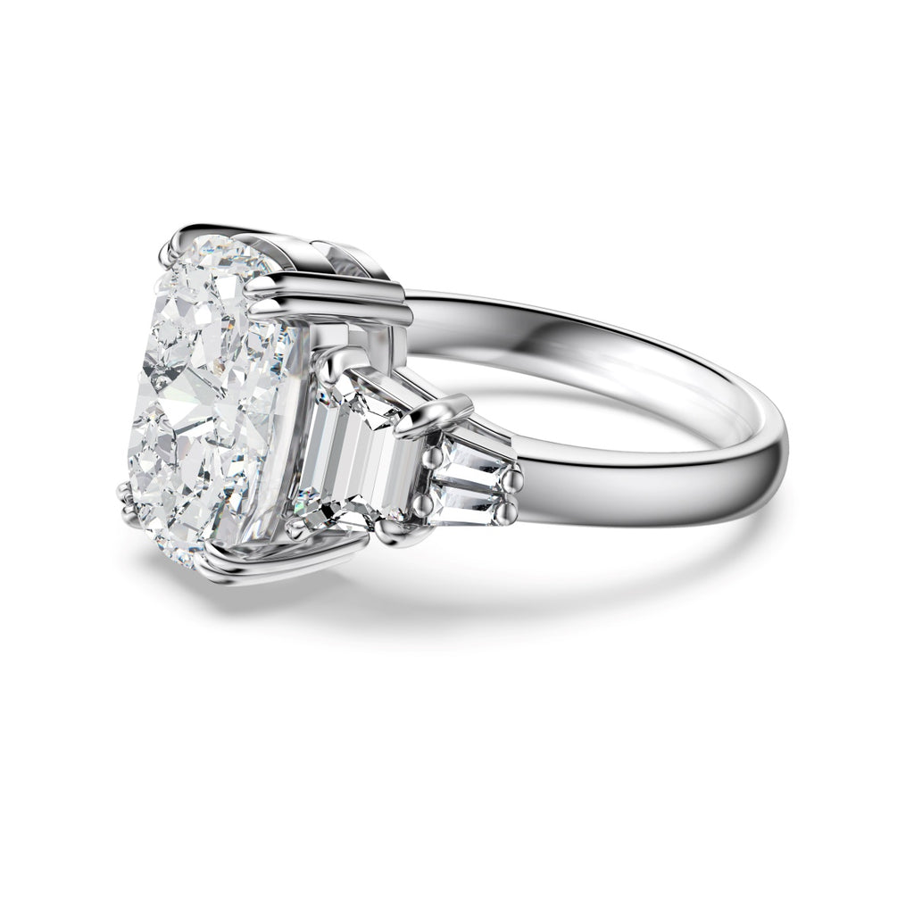 Side view of 3.5 Carat Oval Multi-Stone Engagement Ring showing tapered baguette stones.