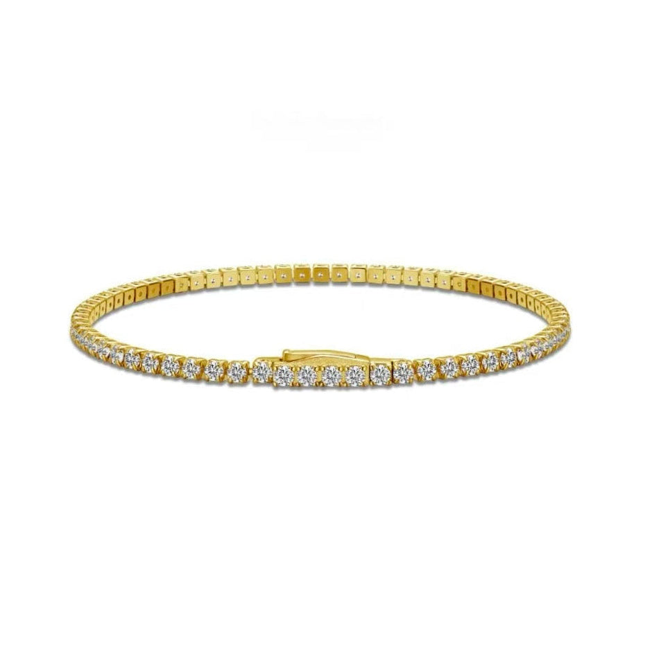 Club Lux 2mm Round Brilliant Tennis Bracelet in 18k Gold-Plated Sterling Silver with Hidden Clasp – Elegant and Secure.