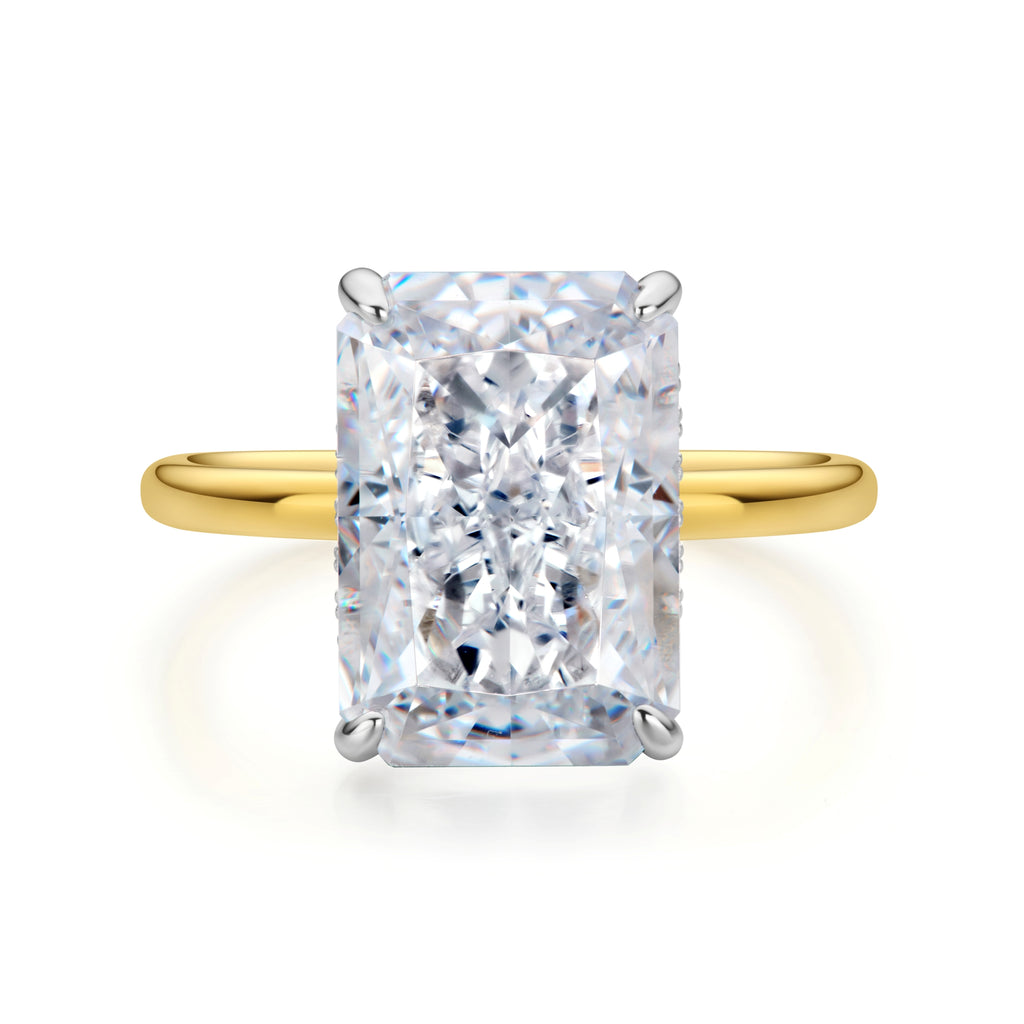 Club Lux 5.5 Carat Radiant Cut Two Tone Engagement Ring – 18K Gold and Rhodium Plated over 925 Sterling Silver with 8A Crushed Ice Cubic Zirconia