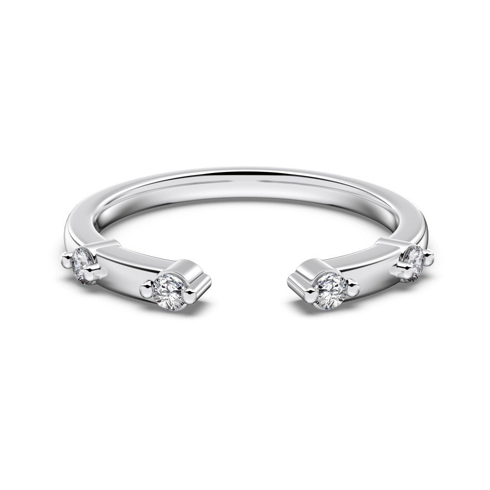 Front view of Club Lux Double Accented Stackable Open Band Wedding Ring, rhodium plated 925 silver, simulated diamonds.