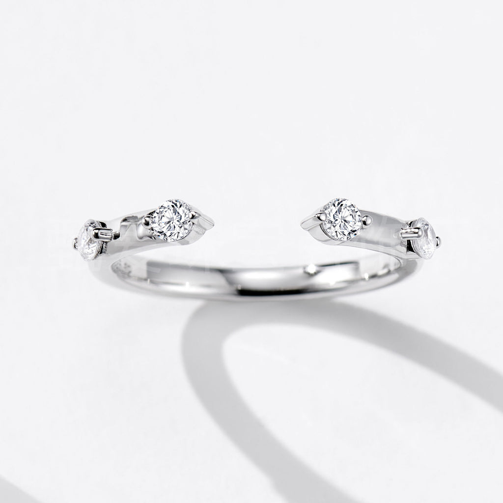Top view of Club Lux Double Accented Stackable Open Band Ring, rhodium plated 925 silver, cubic zirconia.