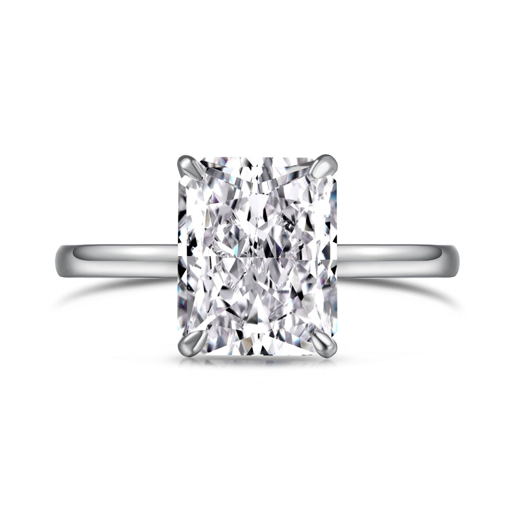 Sterling Silver Classic 4 Carat Radiant Cut Engagement Ring