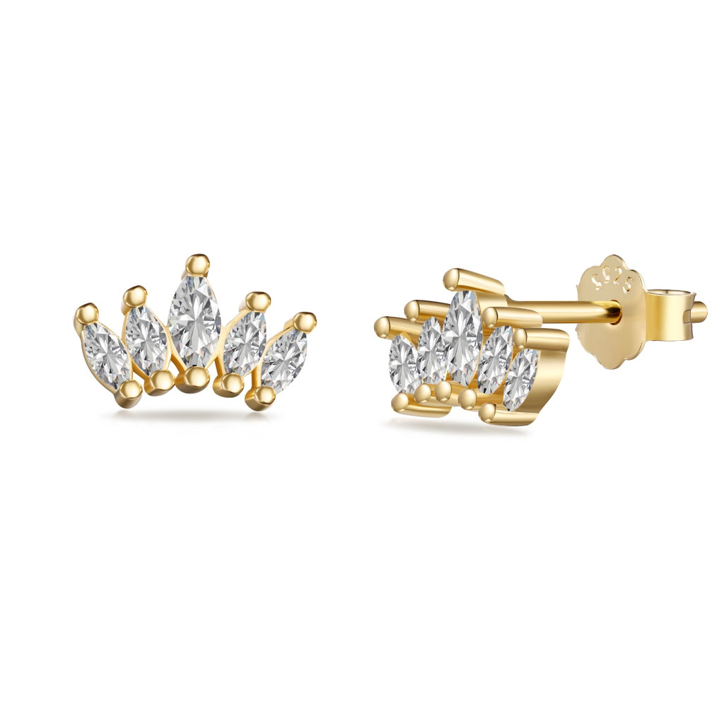 Sterling Silver & 18k Gold Plated Multi Marquise CZ Cluster Studs Earrings