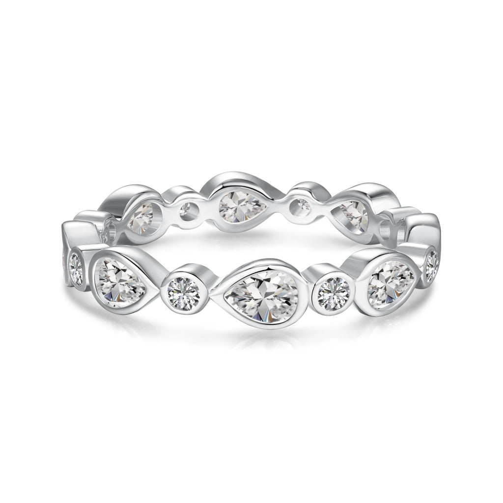 Sterling Silver Bezel Set Pear & Round CZ Curved Eternity Ring