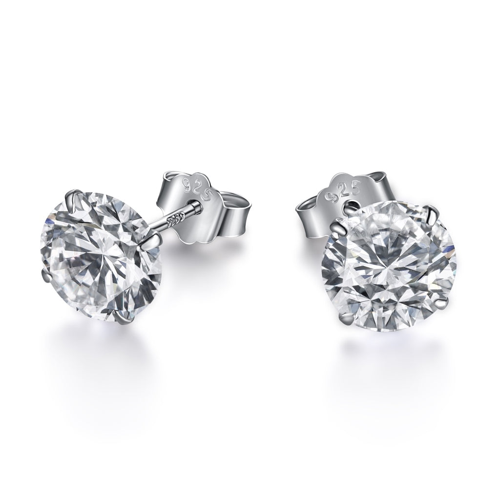 Sterling Silver Cubic Zirconia 8mm Large Round Studs Earrings