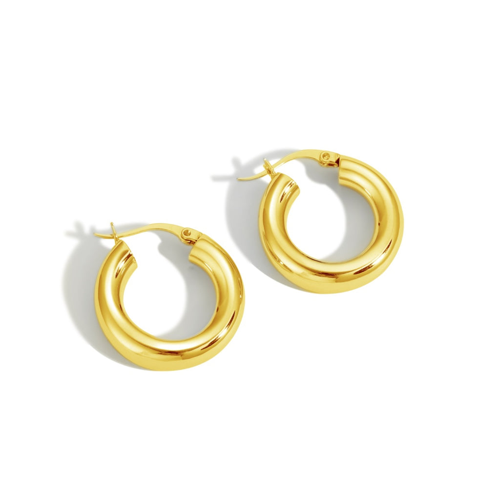 Sterling Silver & 18k Gold Plated 22mm Medium Tube Hoops Earrings