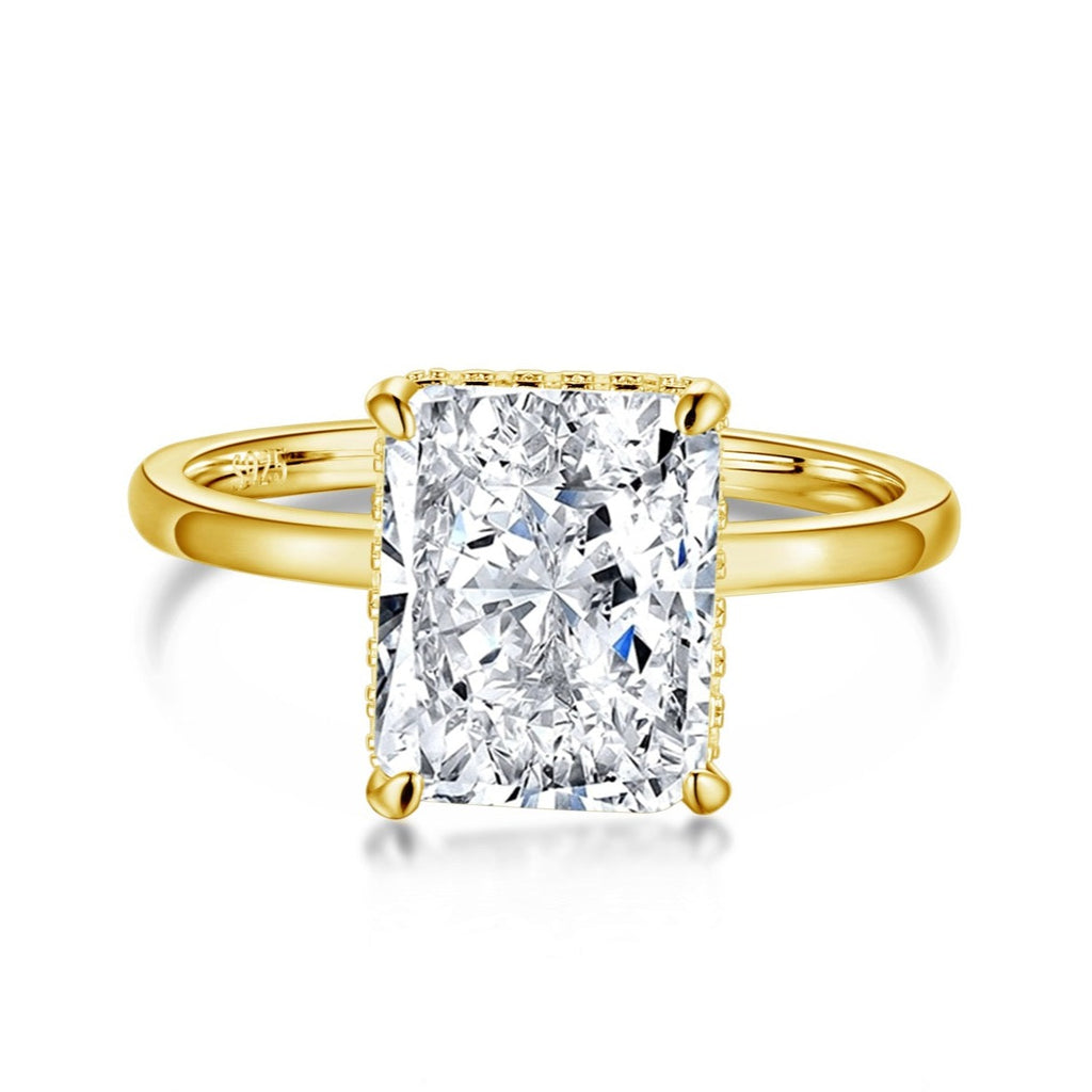 Sterling Silver 4 Carat Radiant Cut Hidden Halo Engagement Ring - Gold