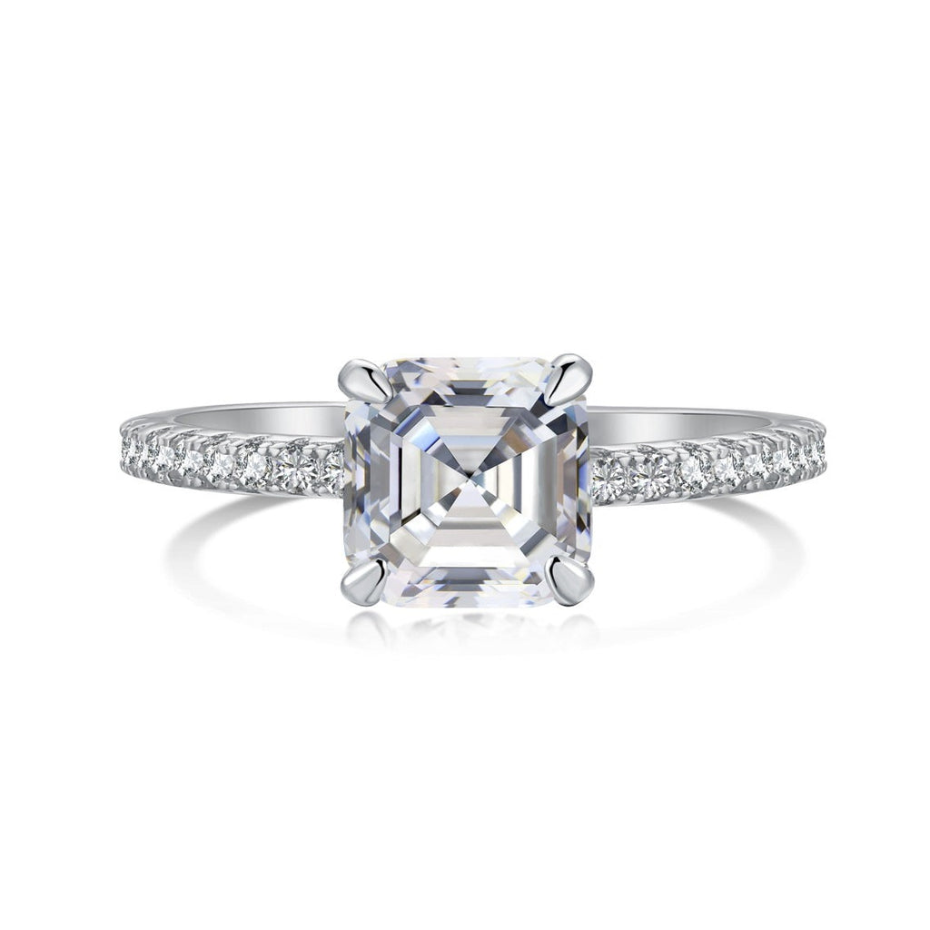 Sterling Silver Hidden Halo 2 CT Asscher Cut Solitaire Engagement Ring - Club Lux Jewellery Australia 