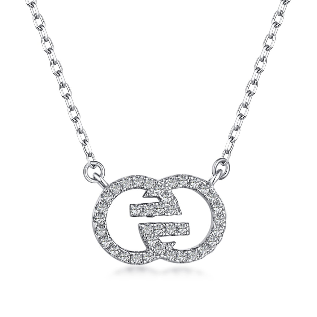 Sterling Silver Pave Cubic Zirconia Interlocking Circle Necklace