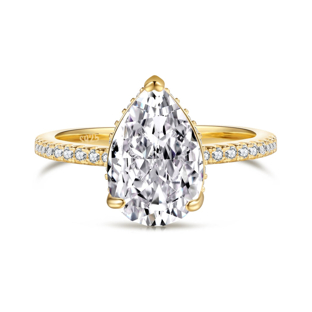Sterling Silver Classic Hidden Halo 2.75 Carat Pear Engagement Ring - Gold