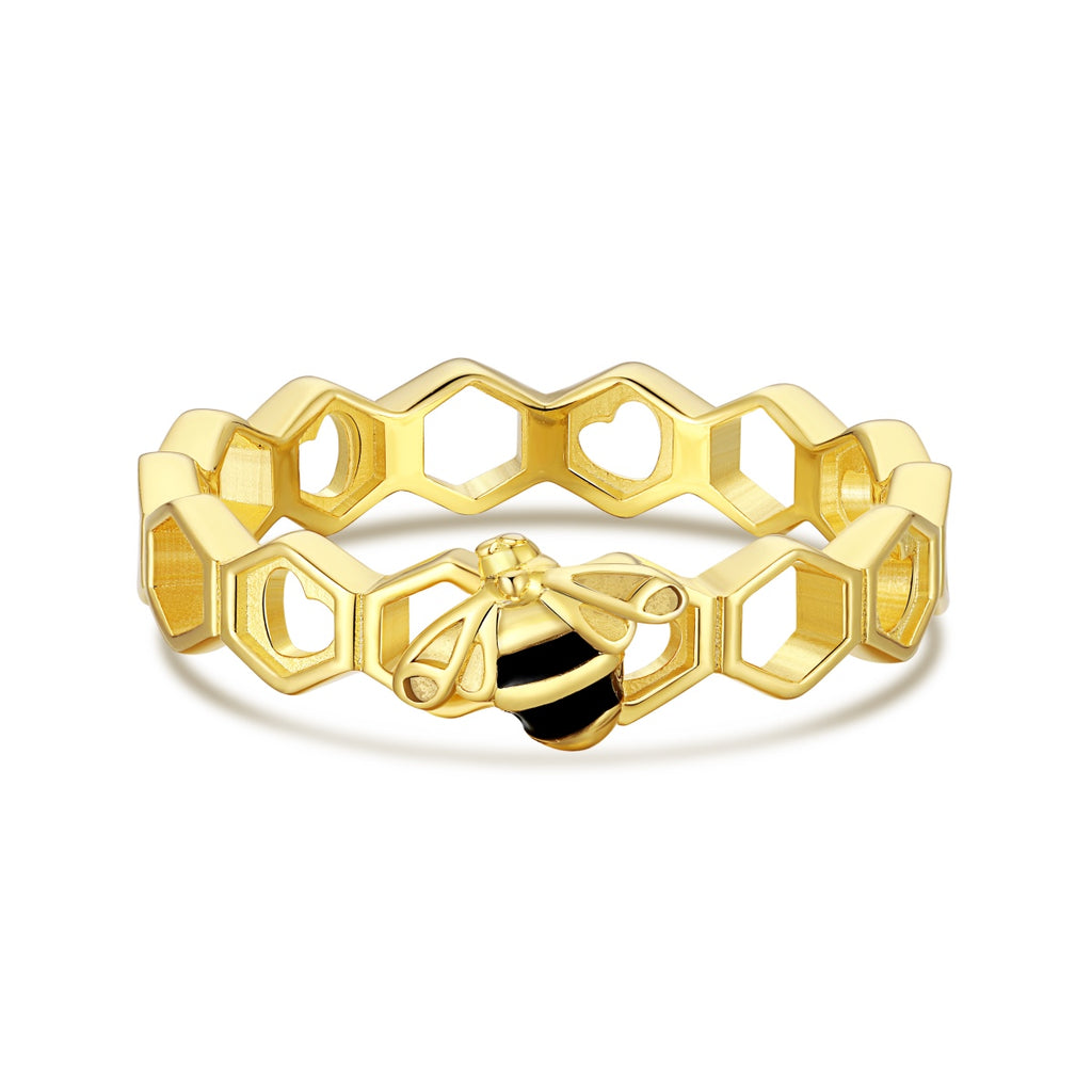 Sterling Silver & 18ct Gold Plated Hollow Honeycomb Bumblebee Ring