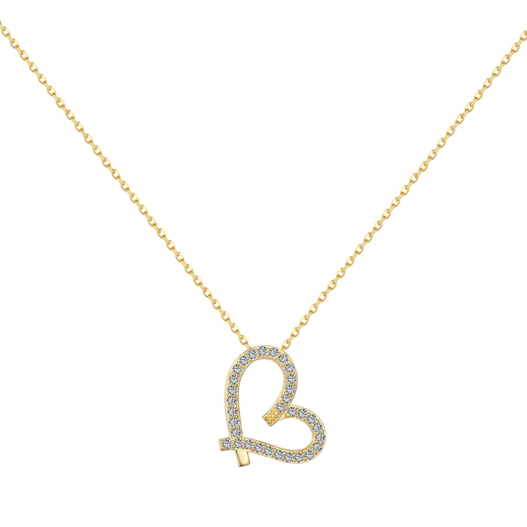 Sterling Silver & 18k Gold Plated 3D Pave CZ Open Heart Necklace