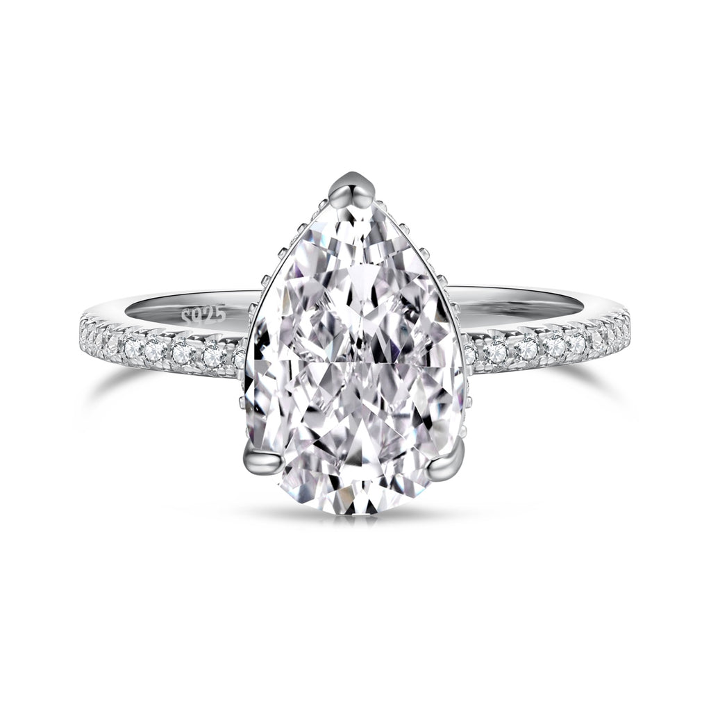 Sterling Silver Classic Hidden Halo 2.75 Carat Pear Engagement Ring