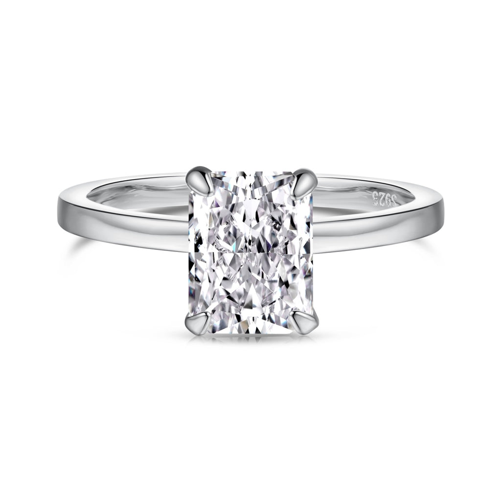 Sterling Silver 2 Carat Radiant Cut Solitaire Engagement Ring