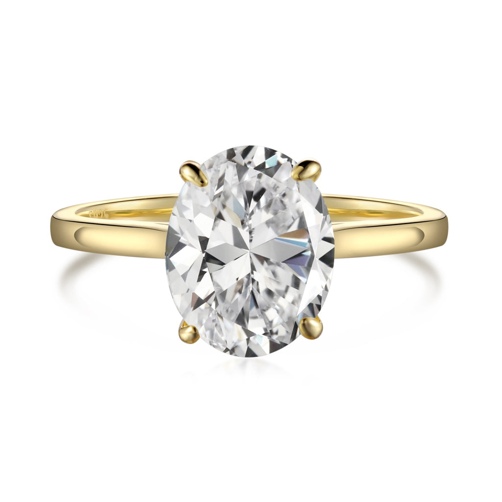 Sterling Silver & 18ct Gold Plated 2 Carat Cubic Zirconia Oval Solitaire Engagement Ring