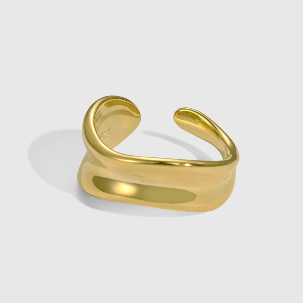 Sterling Silver & 18ct Gold Plated Modern Irregular Curve Double Band Ring
