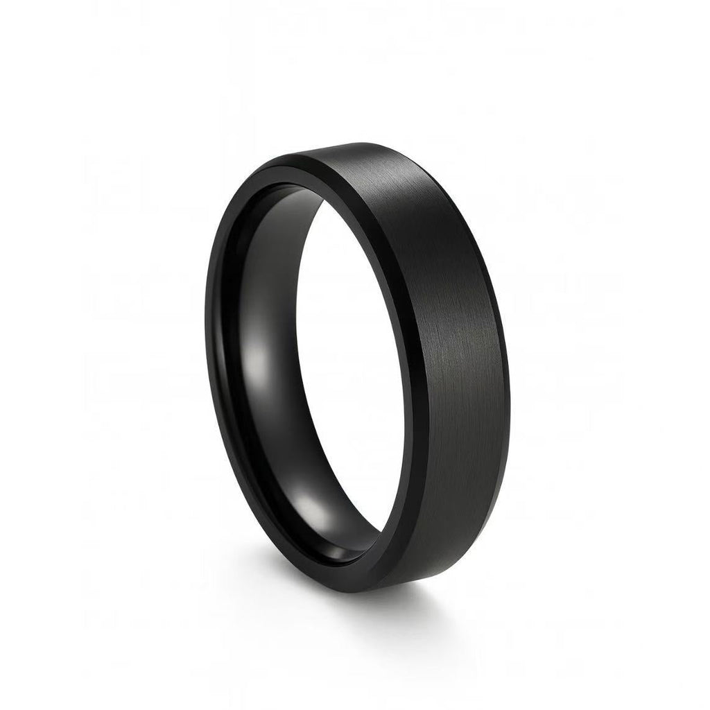 Men’s black titanium wedding band – three-quarter angle product view