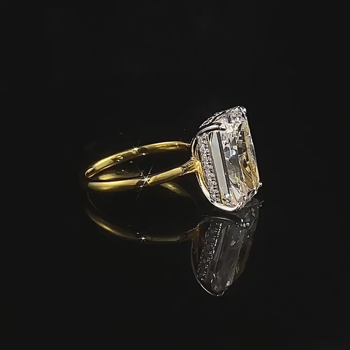 Club Lux 360° view of 5.5 Carat Radiant Cut Two Tone Engagement Ring — 18K Gold and Rhodium Plated over 925 Sterling Silver with 8A Crushed Ice Cubic Zirconia Diamond Alternative