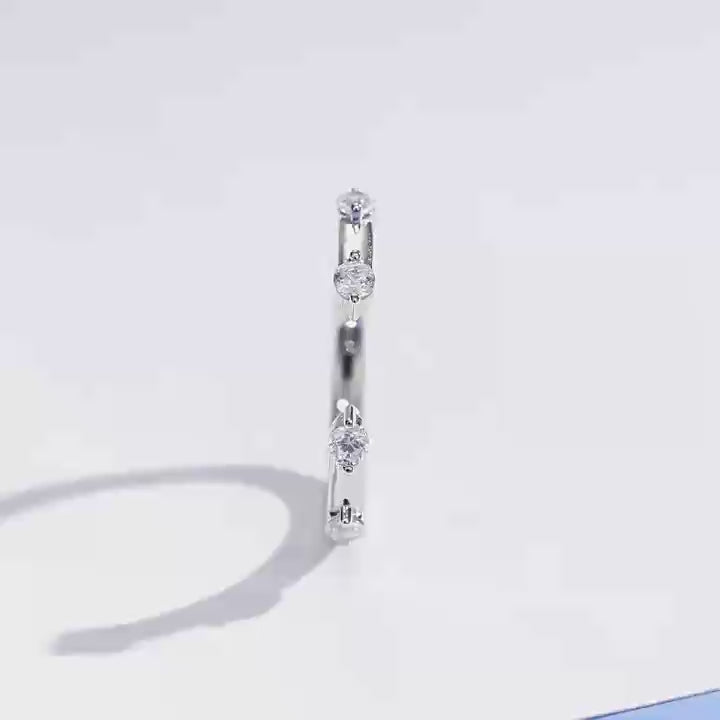 360° video view of Club Lux Double Accented Stackable Open Band Ring, rhodium plated 925 silver, simulated diamonds.