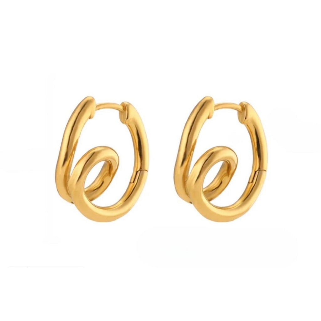 Stainless Steel & 18k Gold Plated 20mm Geometric Swirl Wave Hoops Earrings