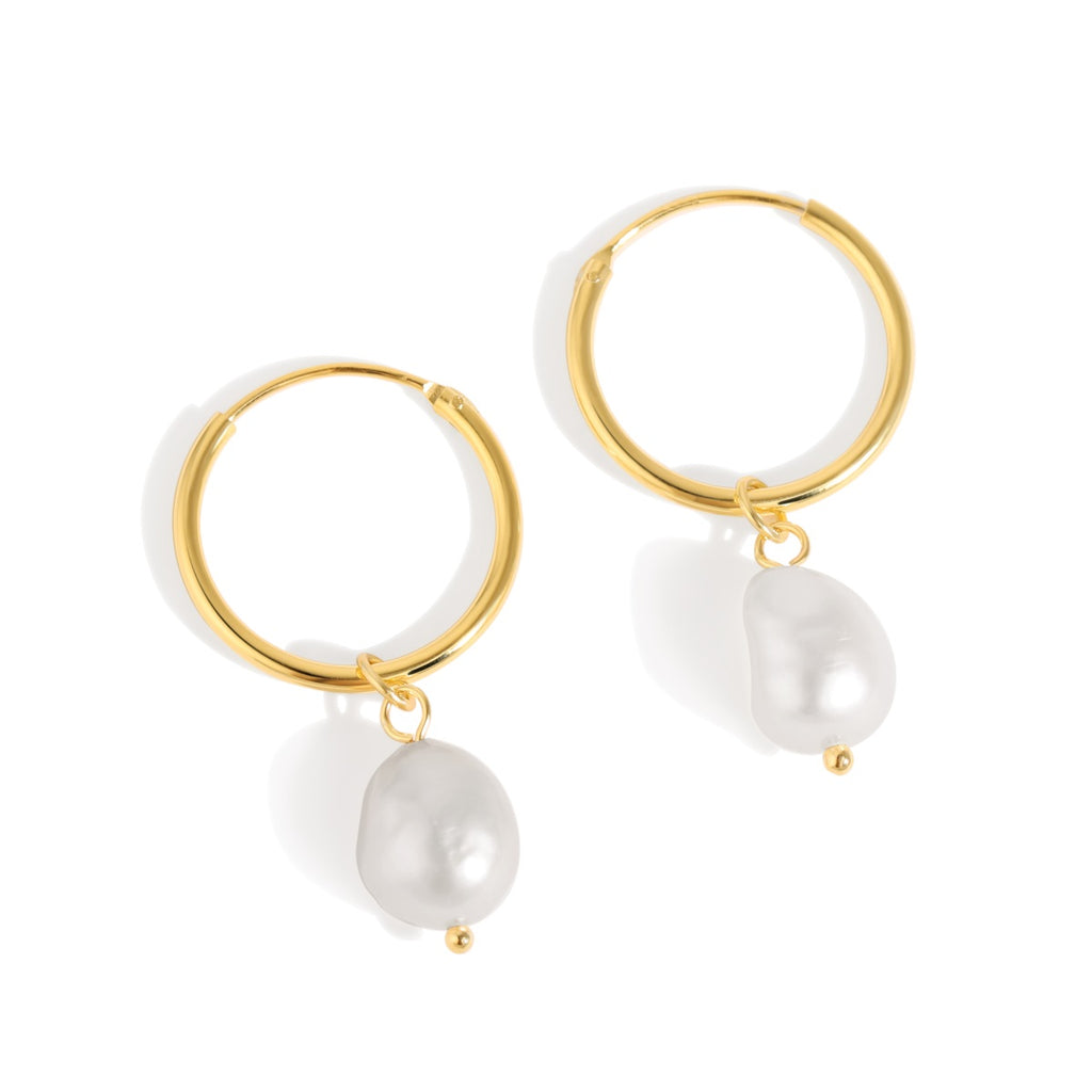 Sterling Silver & 18k Gold Plated Detachable Baroque Freshwater Pearl Drops Hoops Earrings