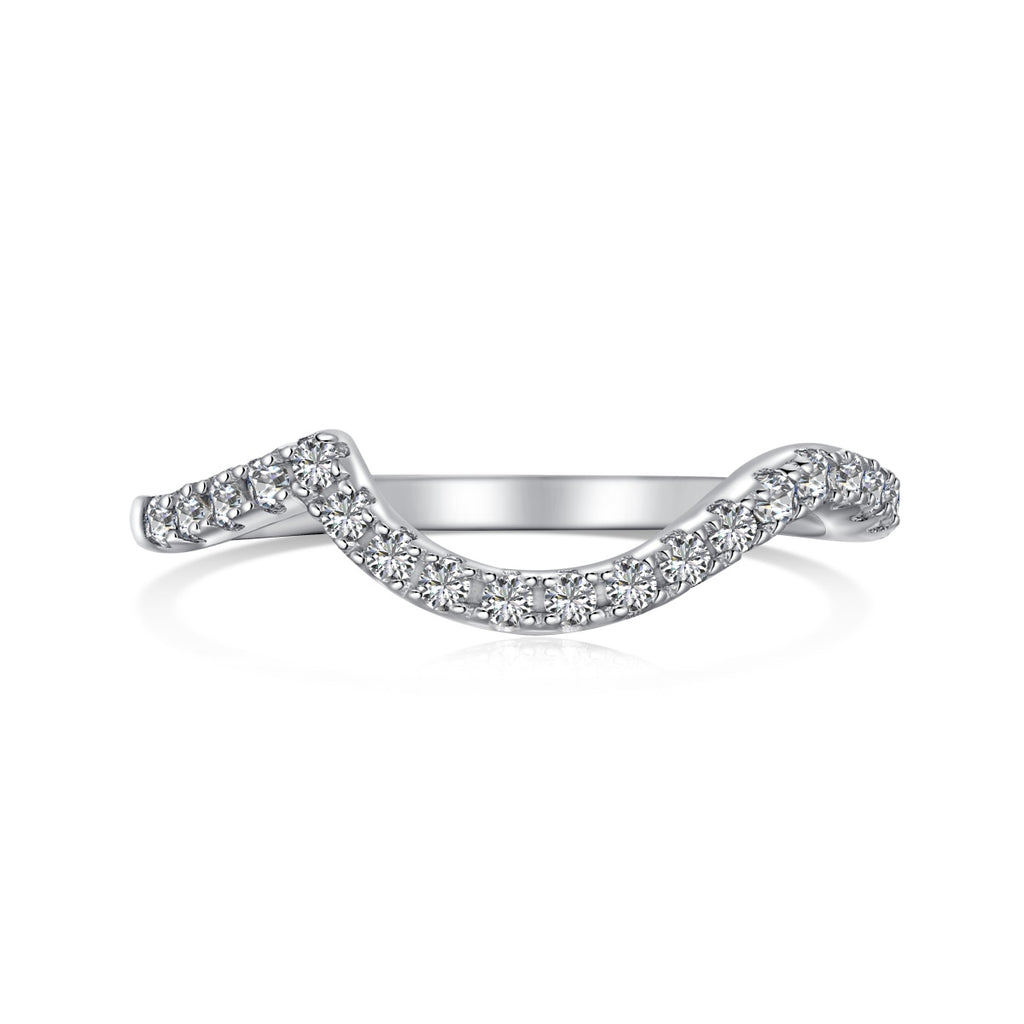 Sterling Silver Pave Contoured Wedding Band Curved Ring
