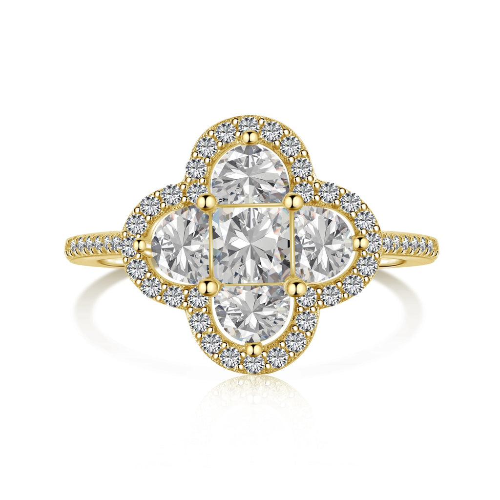 Sterling Silver & 18k Gold Plated Multi Shape Crystal Clover Engagement Ring