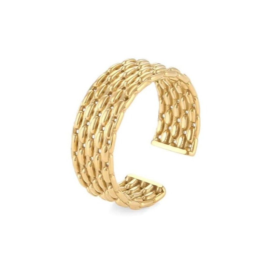Stainless Steel & 18k Gold Plated 7.5mm Width Braided Woven Ring 